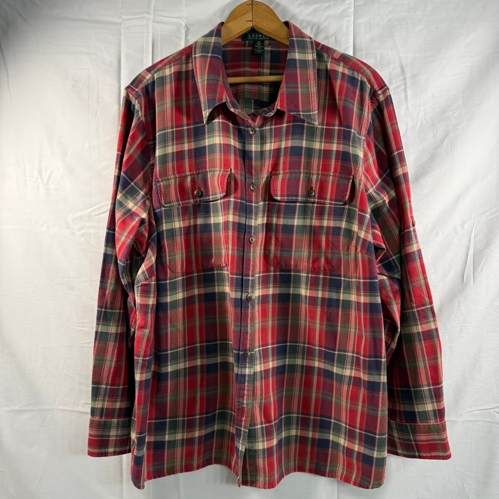 Lauren Ralph Lauren Flannel Shirt Plaid Button Up Long Sleeve 2XL